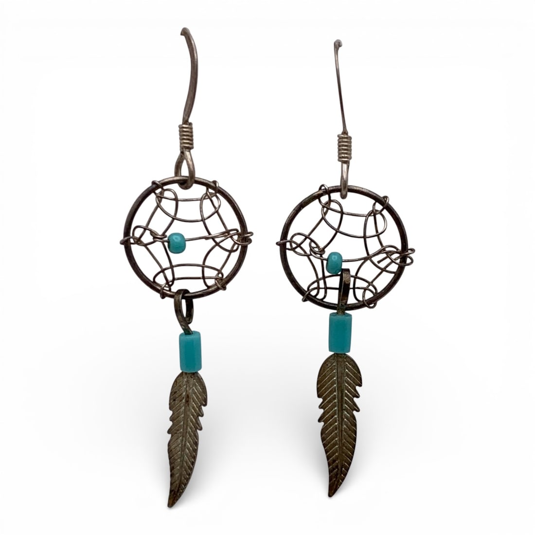 Silver Dream Catcher Earrings With Blue Stones: Tests Silver - 1 1/2" Long - 1.0 Grams