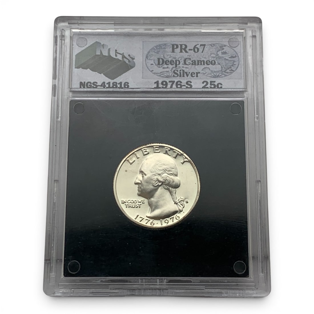Ngs Slabbed 1976 S Silver Washington Quarter: In Ngs Graded Case - 40% Silver Content - Pr-67 Deep Cameo Silver