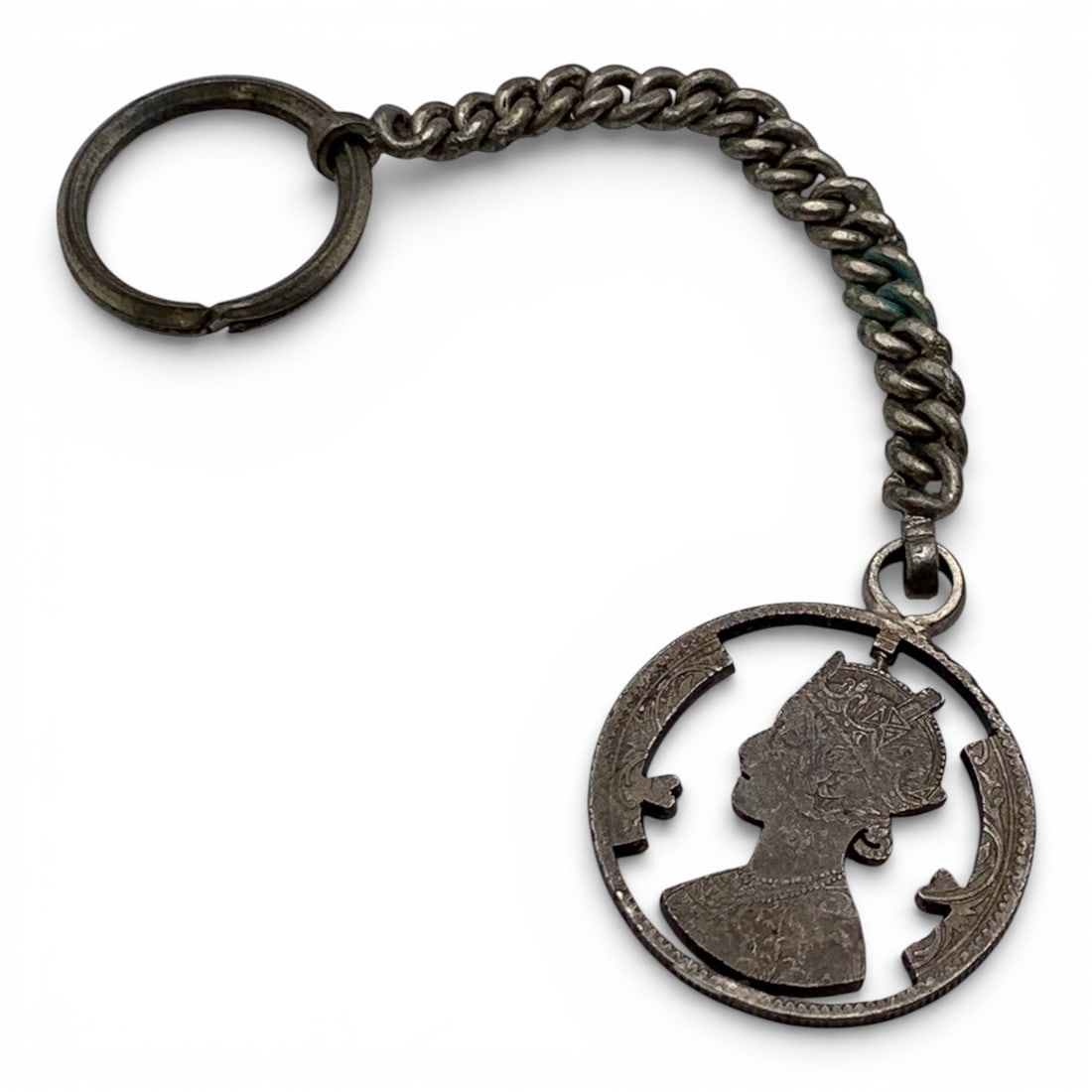 Silver Cutout Foreign Coin Fob: Tests Silver - 5 1/2" Long - 18.2 Grams