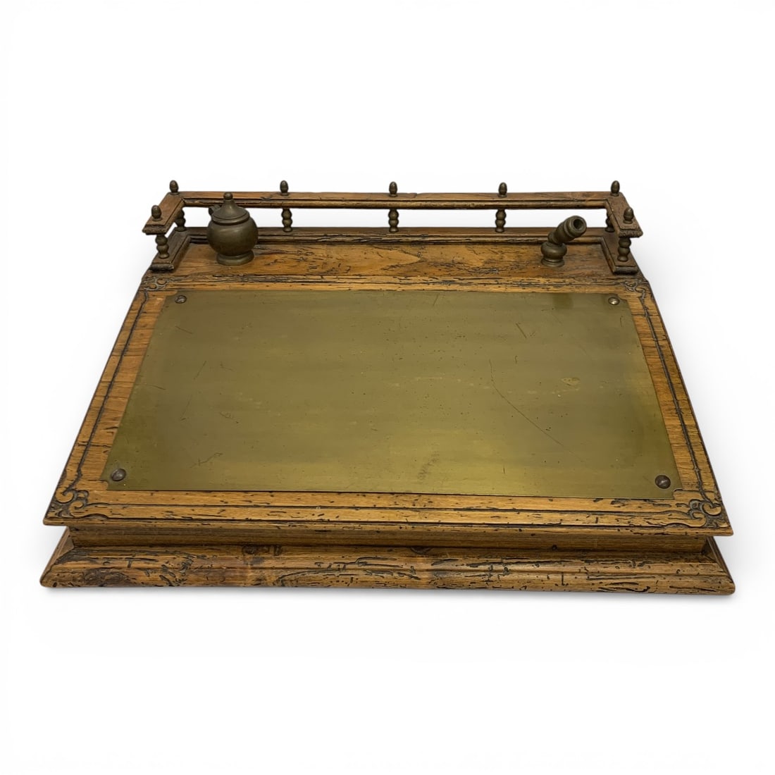 Vintage Wood & Bronze Lap Desk: 17" Wide, 6 3/4" Tall