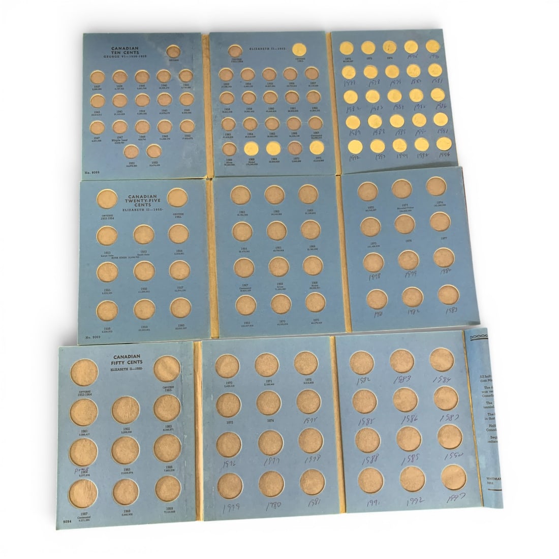 Set Of 3 Canadian Coin Albums: 29 Dimes, Quarters Album Is Empty, Half Dollars Album Is Empty - See Photos