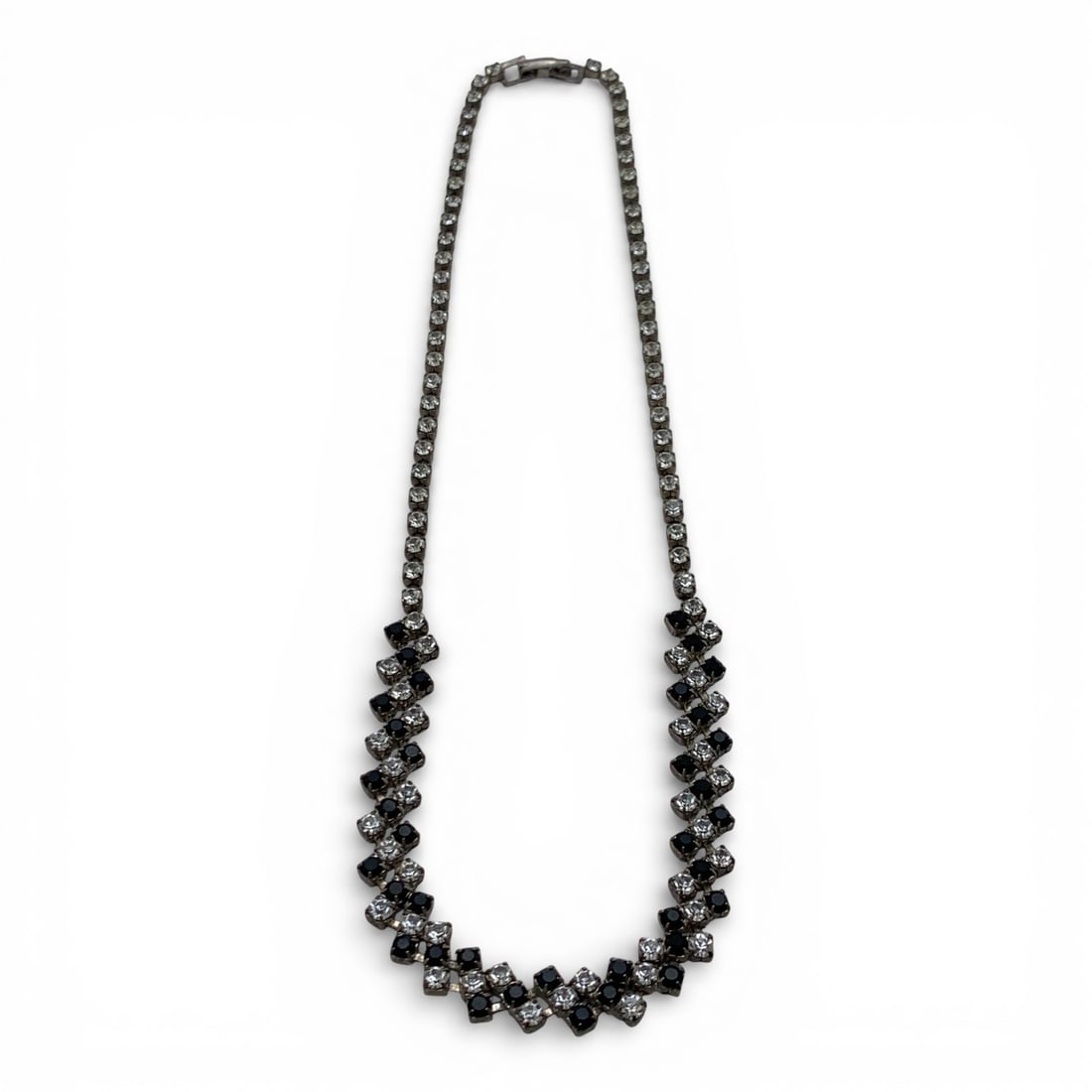 Silver Tone Necklace With Black & Clear Stones (1 of 4)