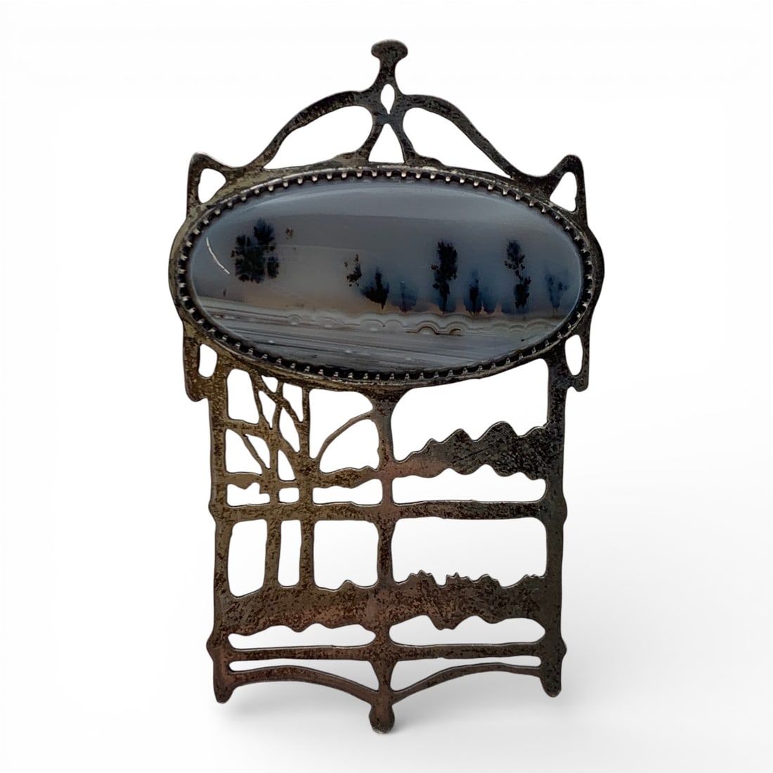 Sterling Silver Art Glass Pin: Marked Sterling - 2 3/4" Long - 20.3 Grams