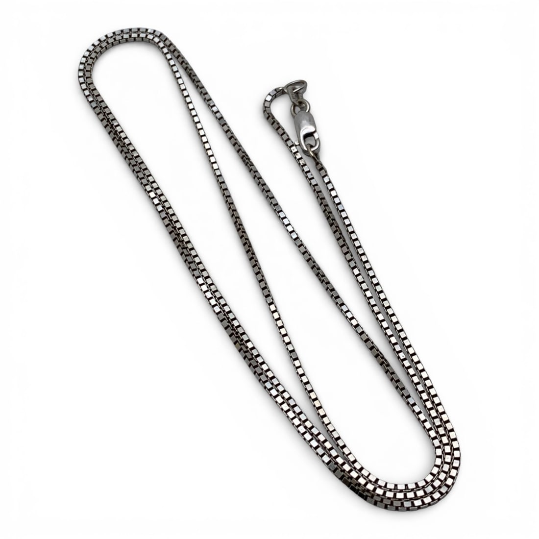 14k White Gold Box Chain Necklace: Marked 14k - 22 1/4" Long - 3.4 DwtGemstones Tested With Presidium Gem Tester Il - Berners Does Not Guarantee Authenticity Of Gemstones