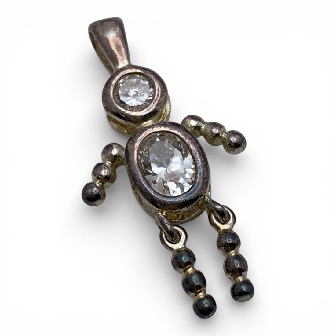 Sterling Figural Pendant With Clear Stones: Marked 925 - 1 1/8" Long - 2.0 Grams
