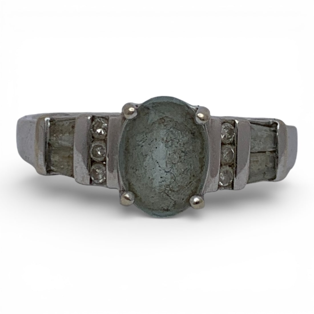 14k White Gold Diamond & Quartz Ring: Marked 14k - Size 8 - 2.0 DwtGemstones Tested With Presidium Gem Tester Il - Berners Does Not Guarantee Authenticity Of Gemstones