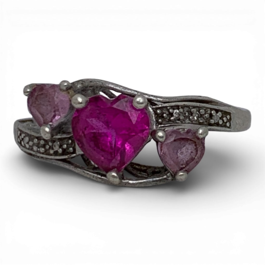 Sterling Silver Ring With Pink Stones (1 of 4)
