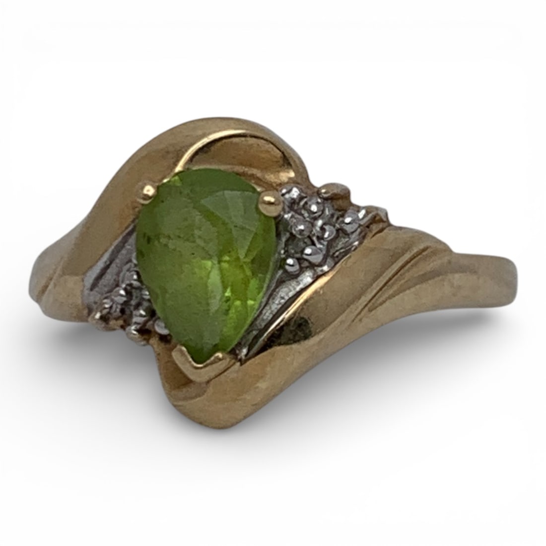 10k Yellow Gold Diamond & Green Citrine Ring: Marked 10k - Size 6.25 - 1.4 DwtGemstones Tested With Presidium Gem Tester Il - Berners Does Not Guarantee Authenticity Of Gemstones