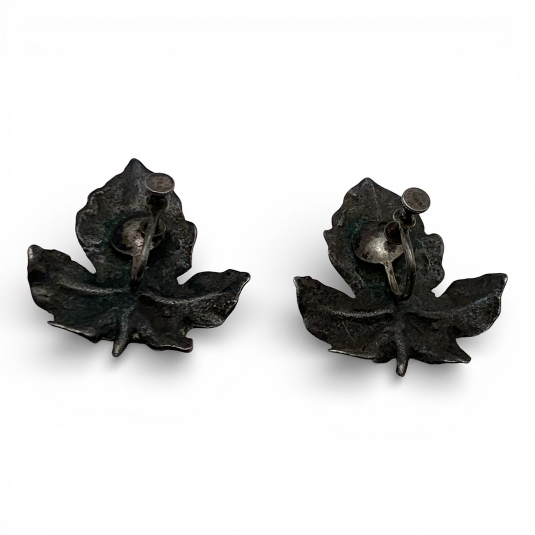 Sterling Silver Leaf Design Screw Back Earrings - 2