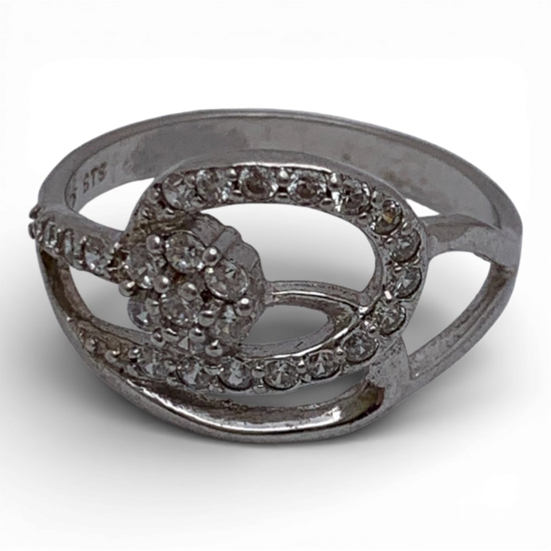 Sterling Silver & Clear Stone Ring - 4