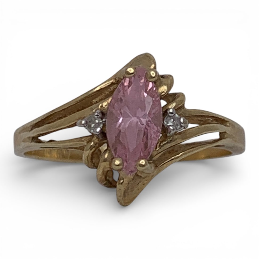 10k Yellow Gold Diamond & Tourmaline Ring: Marked 10k - Size 6.5 - 1.1 DwtGemstones Tested With Presidium Gem Tester Il - Berners Does Not Guarantee Authenticity Of Gemstones