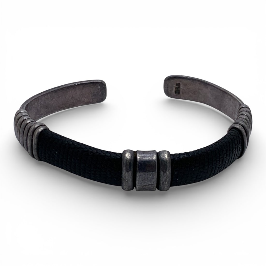 Sterling Silver & Black Leather Cuff Bracelet (1 of 4)