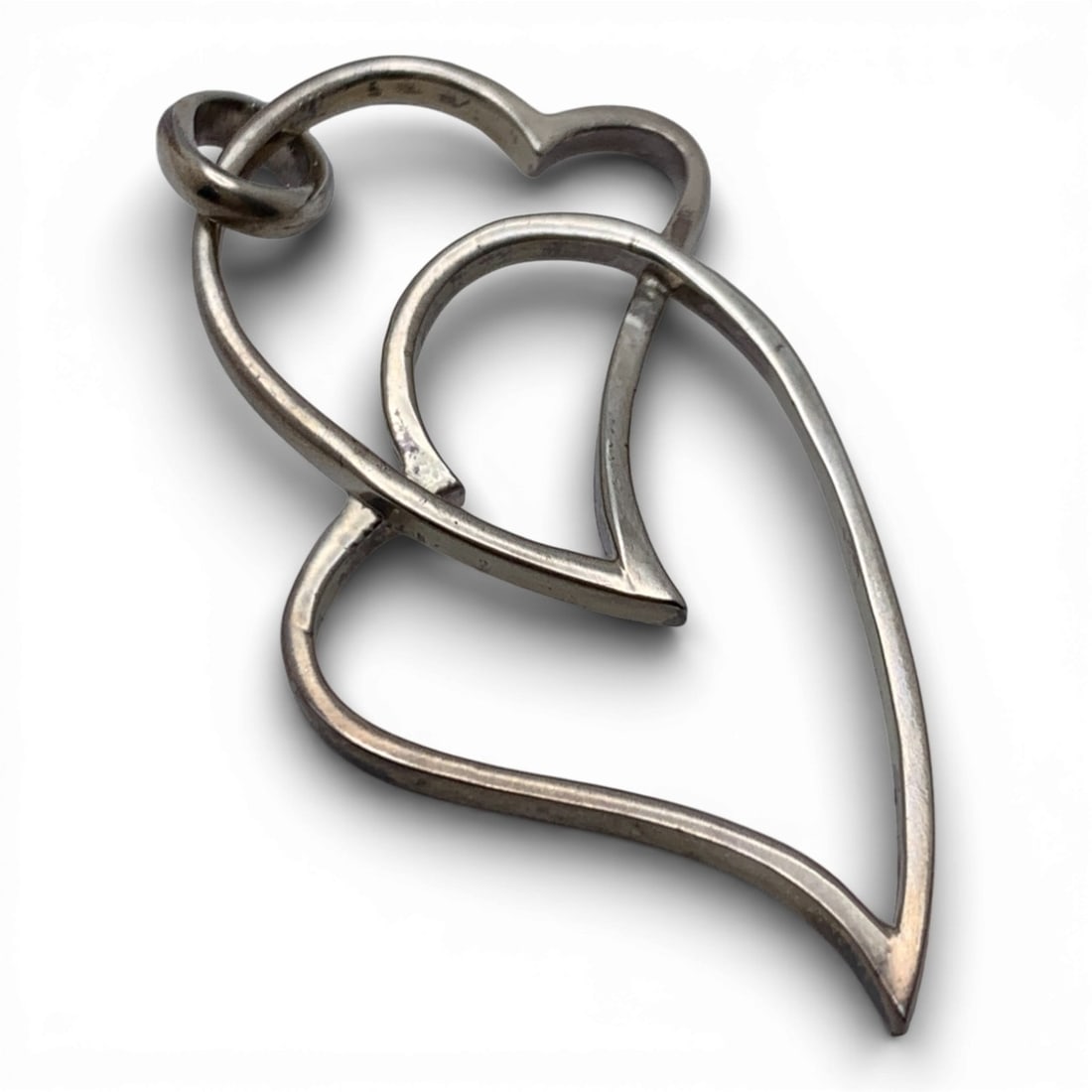 Sterling Silver Heart Pendant: Marked 925 - 1 7/8" Long - 3.5 Grams