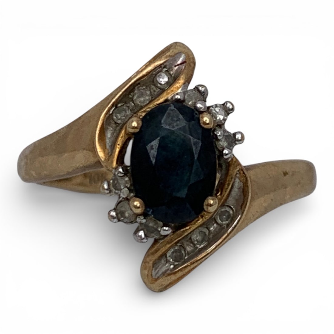 10k Yellow Gold Diamond & Sapphire Ring: Marked 10k - Size 7 - 1.8 DwtGemstones Tested With Presidium Gem Tester Il - Berners Does Not Guarantee Authenticity Of Gemstones