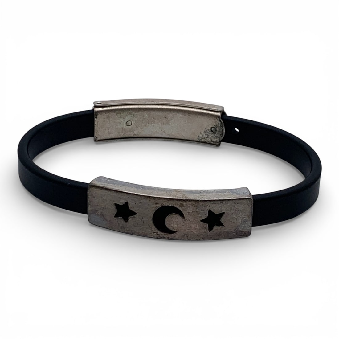 Silver & Rubber Adjustable Bracelet: Tests Silver - 7 5/8" Long - 15.5 Grams