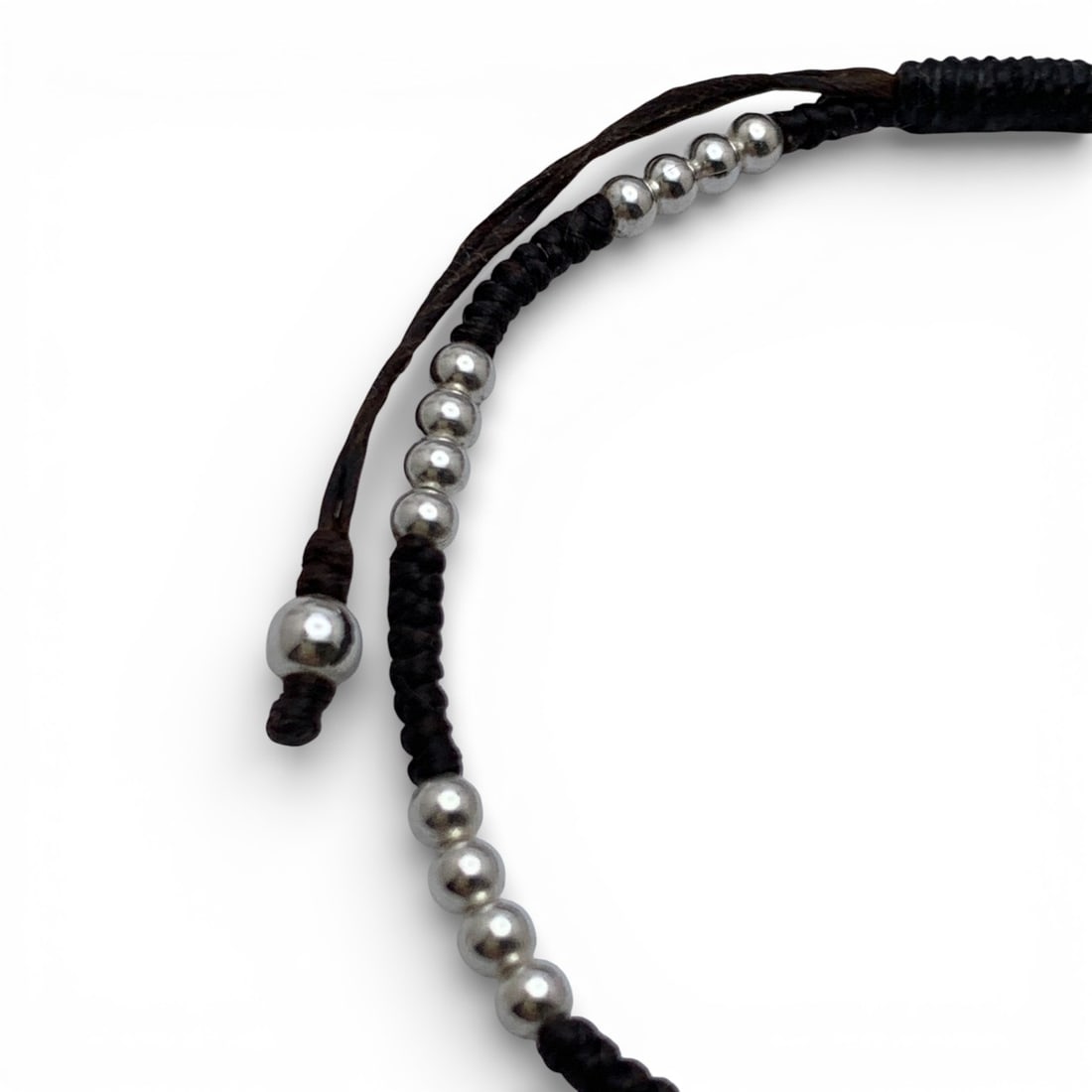 Silver & Brown Leather Adjustable Bracelet - 2