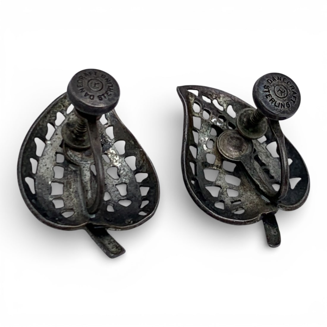 Sterling Silver Leaf Design Screw Back Earrings - 2