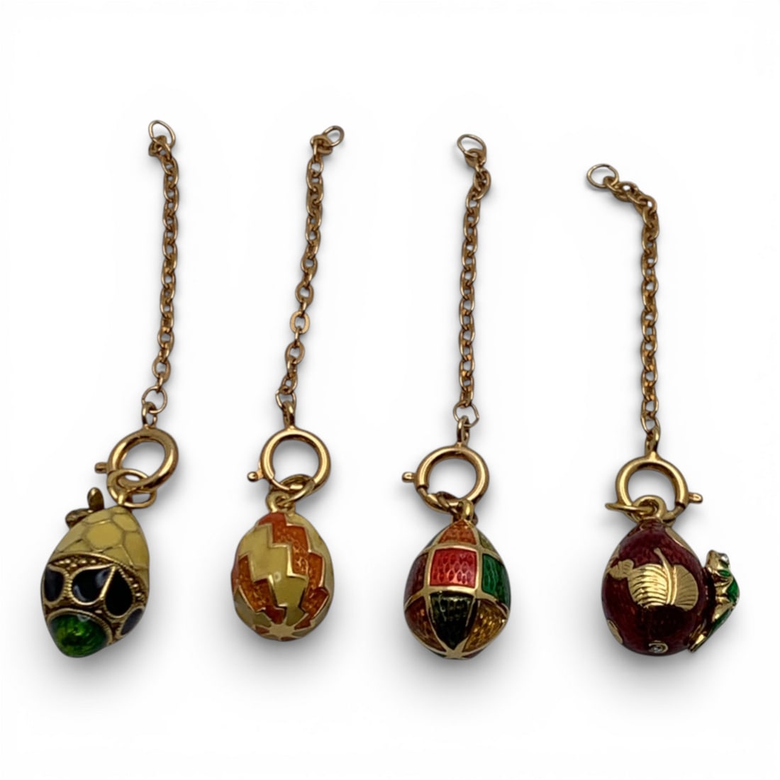Group Of 4 Costume Fashion Enameled Egg Charms: See Photos