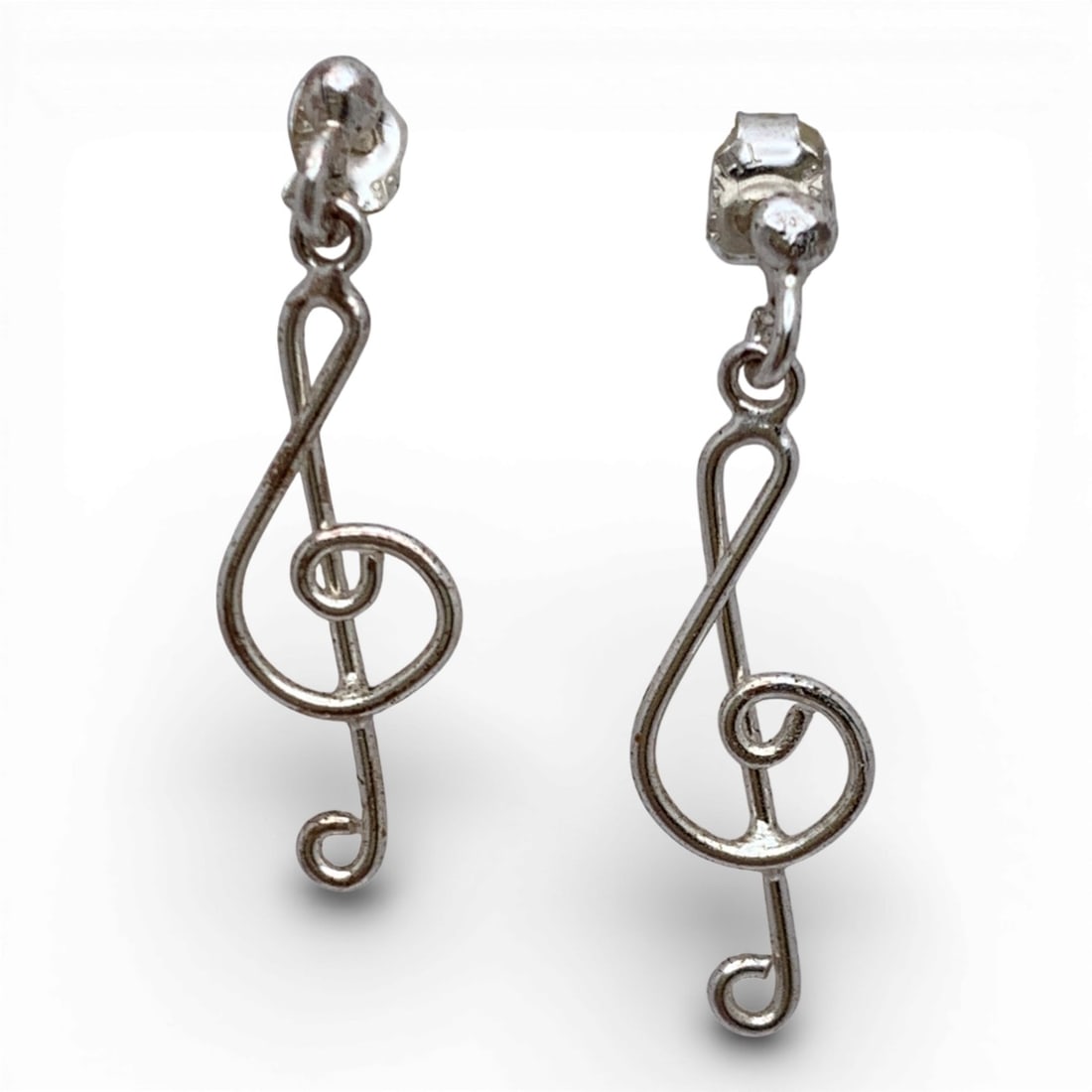 Sterling Silver Music Note Dangle Earrings: Marked 925 - 1" Long - 1.2 Grams