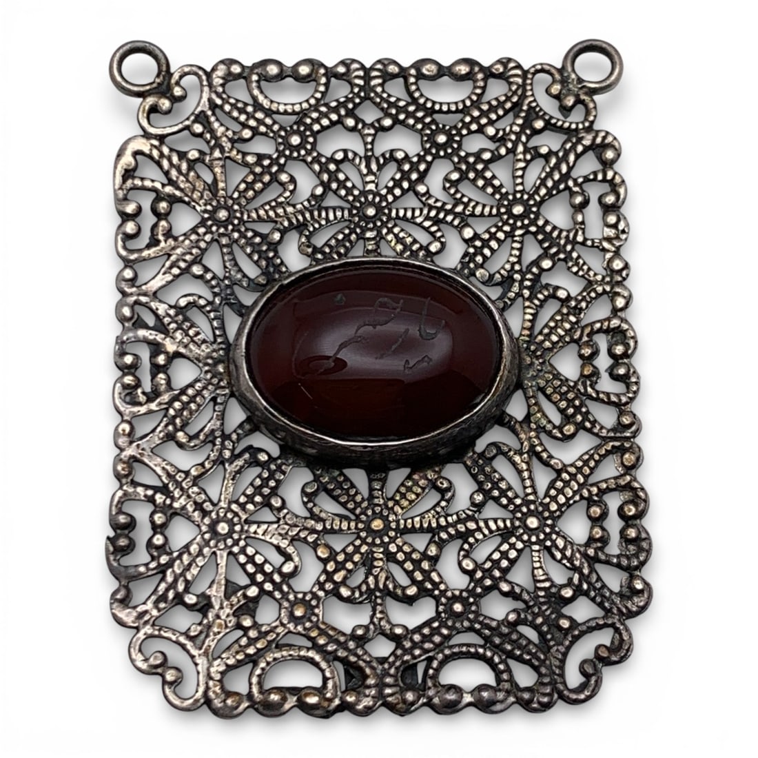 Sterling Silver & Red Stone Pendant: Marked 925 - 2" Long - 12.4 Grams