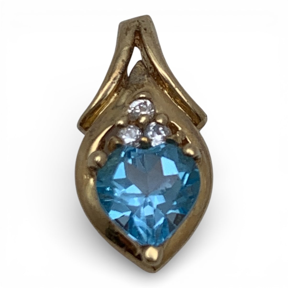 14k Yellow Gold Diamond & Blue Topaz Pendant: Marked 14k - 5/8" Long - 0.8 DwtGemstones Tested With Presidium Gem Tester Il - Berners Does Not Guarantee Authenticity Of Gemstones