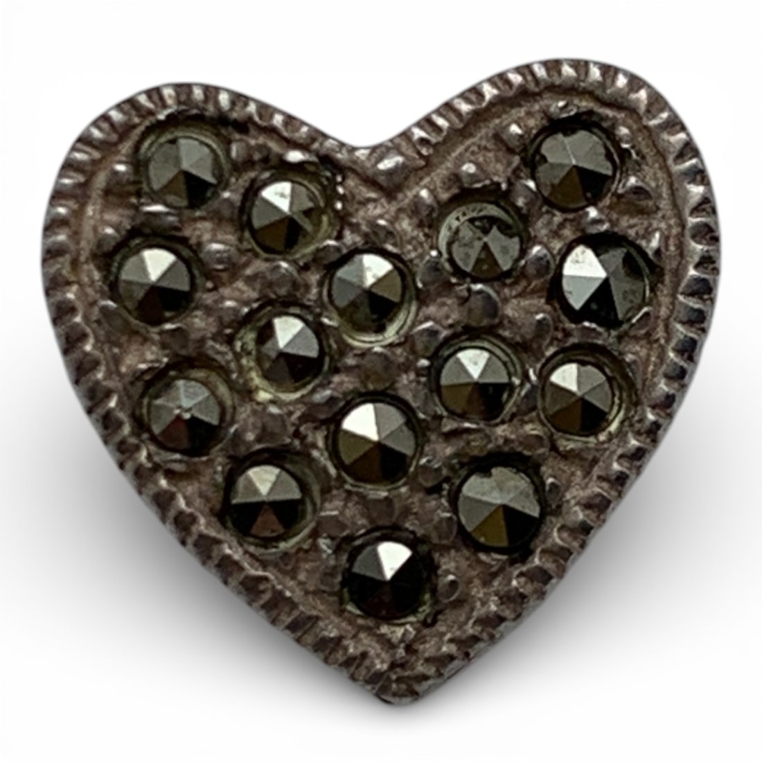 Sterling Silver & Marcasite Heart Pendant: Marked 925 - 3/8" Long - 1.4 Grams