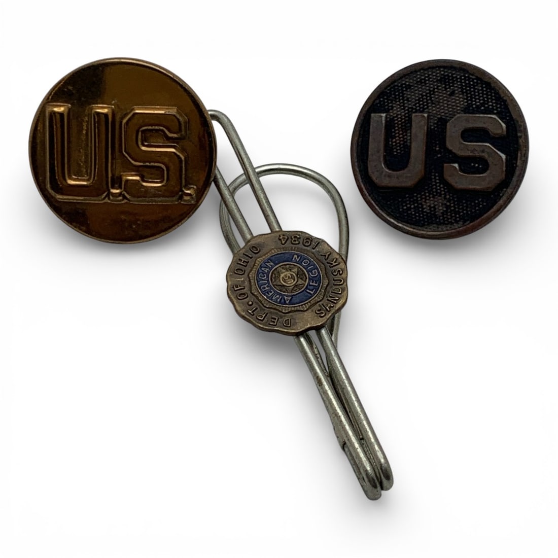2 U. S. Military Pins & American Legion Tie Bar: See Photos