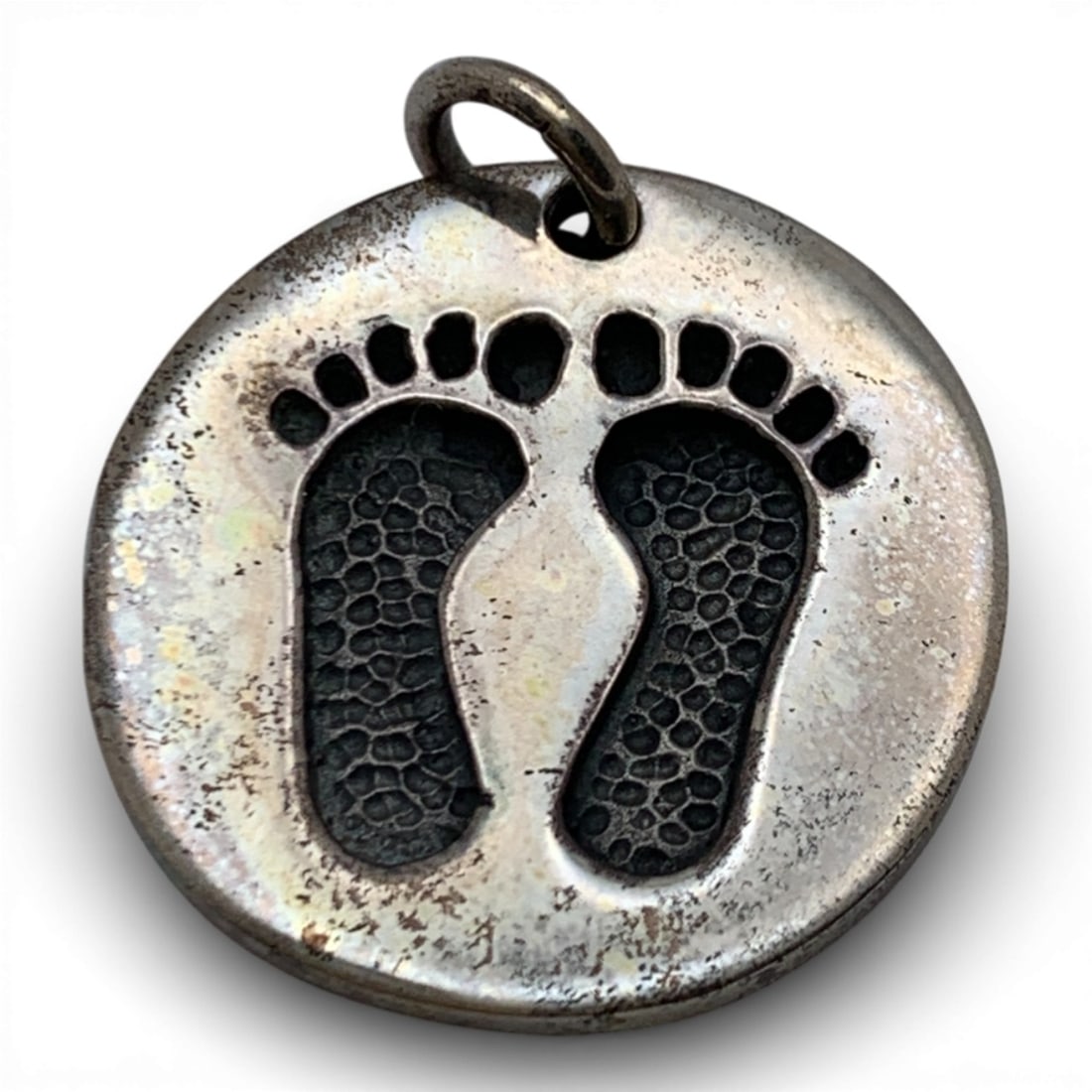 Sterling Silver Footprint Pendant: Marked 925 - 1" Long - 5.4 Grams