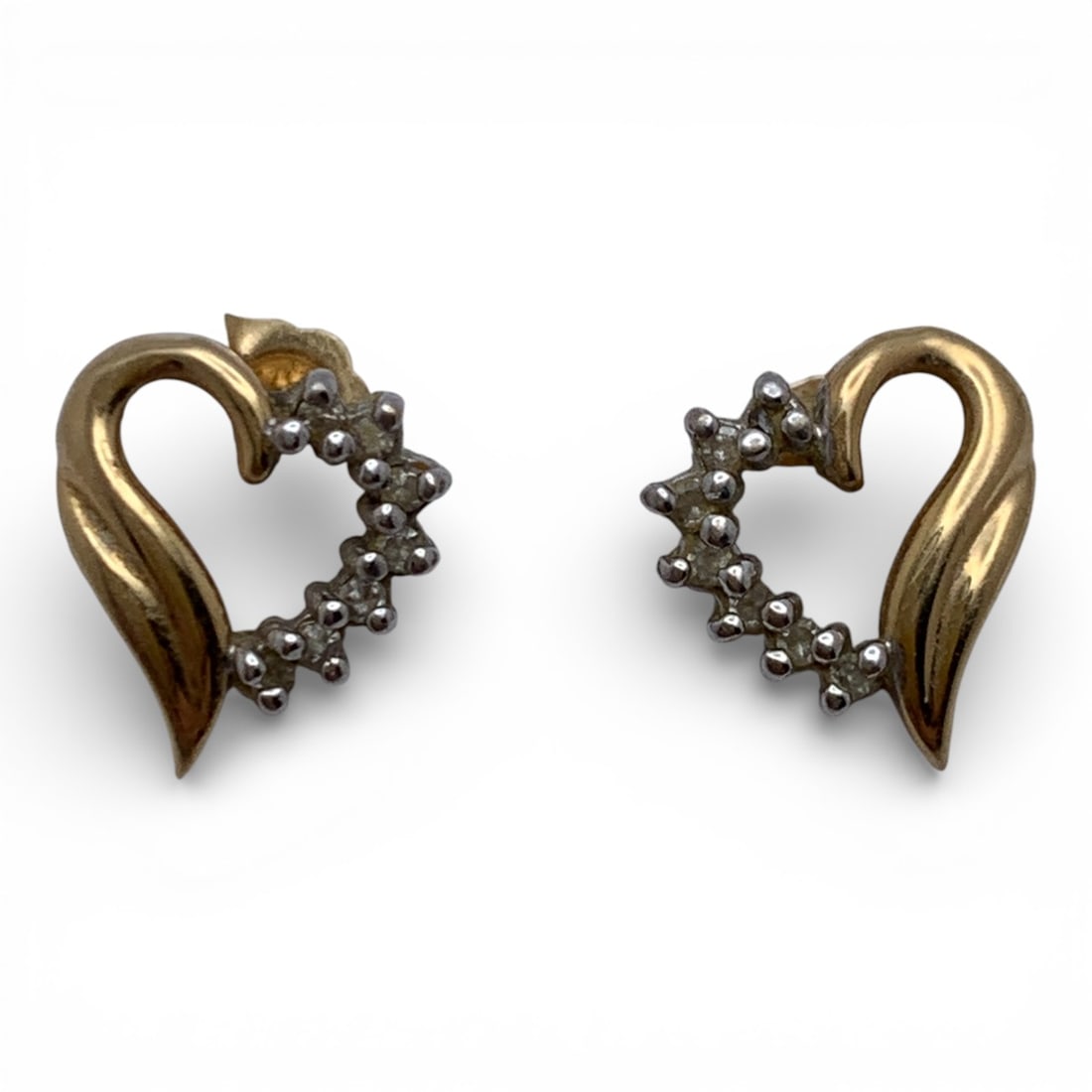 Pair Of 14k Yellow Gold & Diamond Earrings: Marked 14k - 3/8" Long - 1.2 DwtGemstones Tested With Presidium Gem Tester Il - Berners Does Not Guarantee Authenticity Of Gemstones