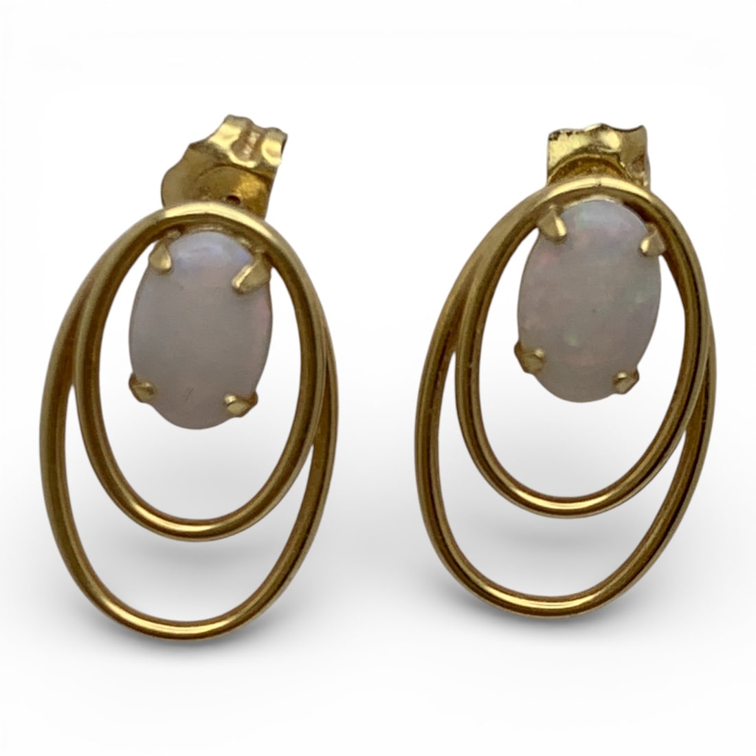 Pair Of 14k Yellow Gold & White Opal Earrings (1 of 3)