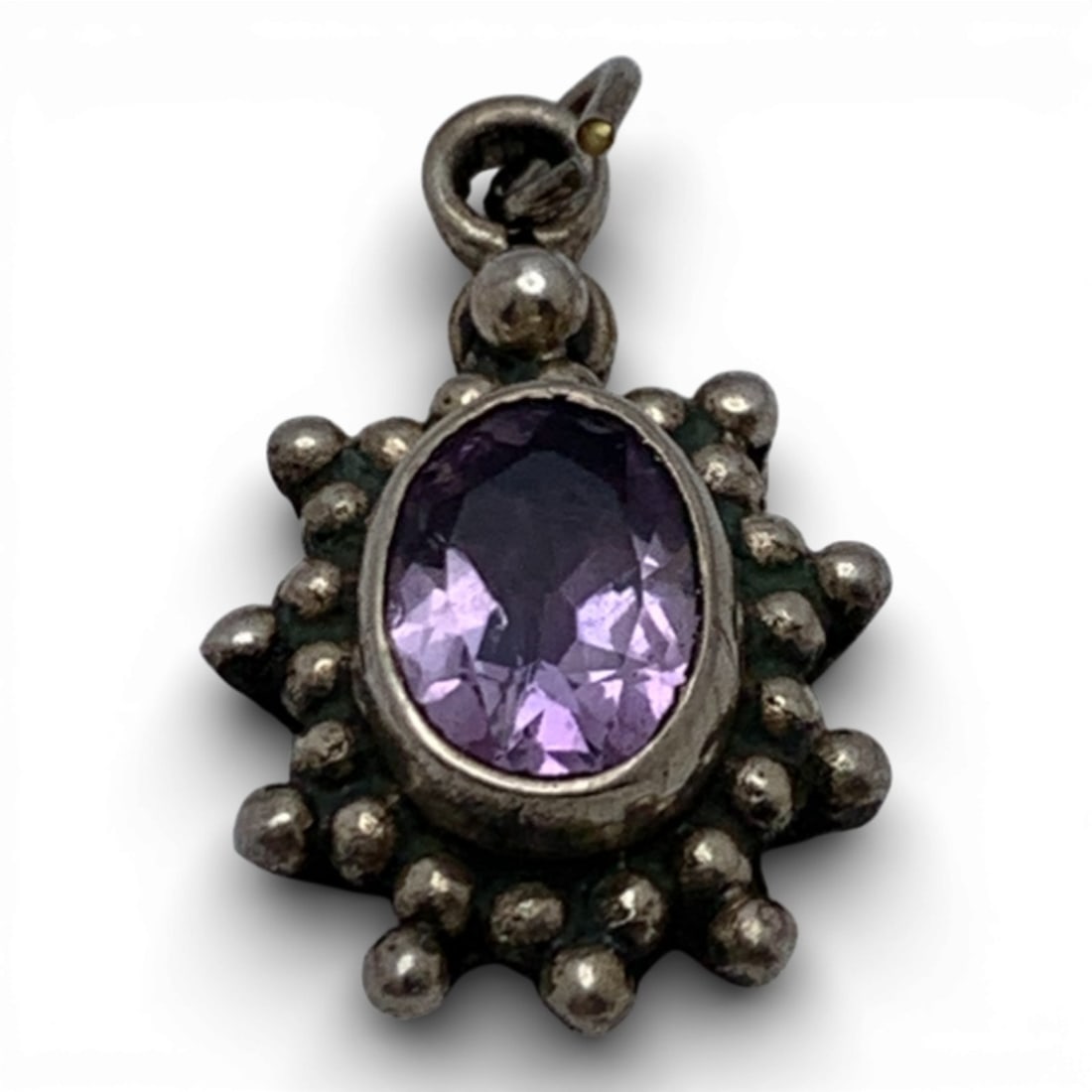 Sterling Silver & Purple Stone Pendant: Marked 925 - 3/4" Long - 1.9 Grams