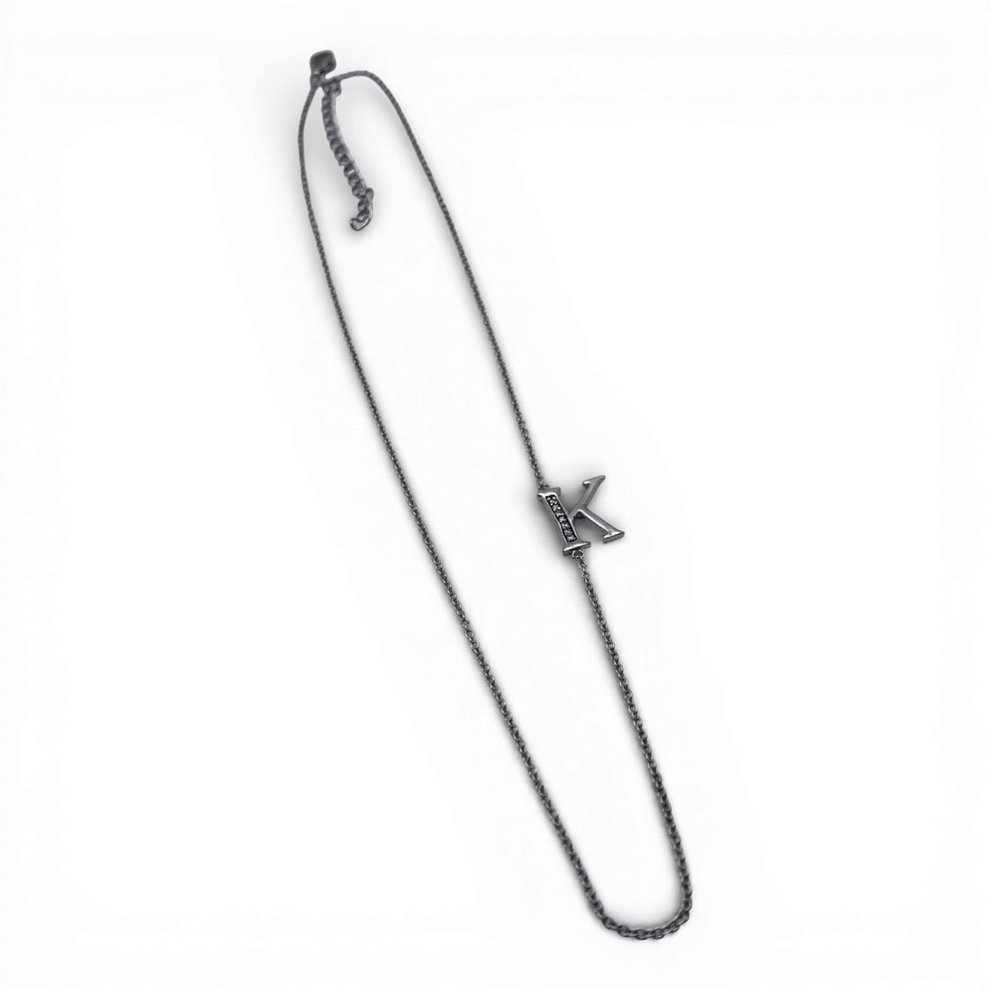 Sterling Silver " K " Necklace W Clear Stones: Marked 925 - 18" Long - 2.5 Grams