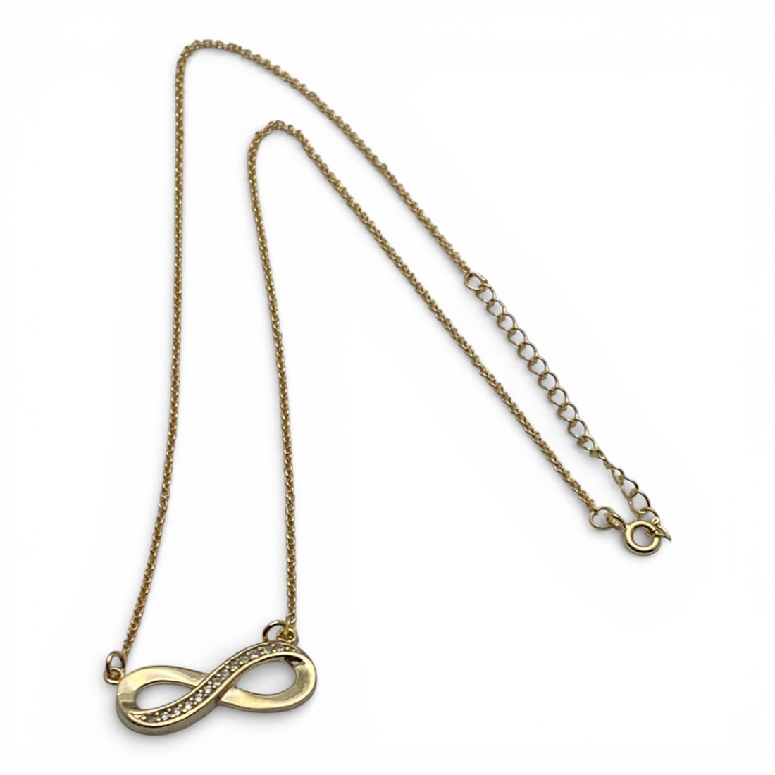 Sterling Silver Gold Tone Necklace W Clear Stones: Marked 925 - 18" Long - 3.6 Grams