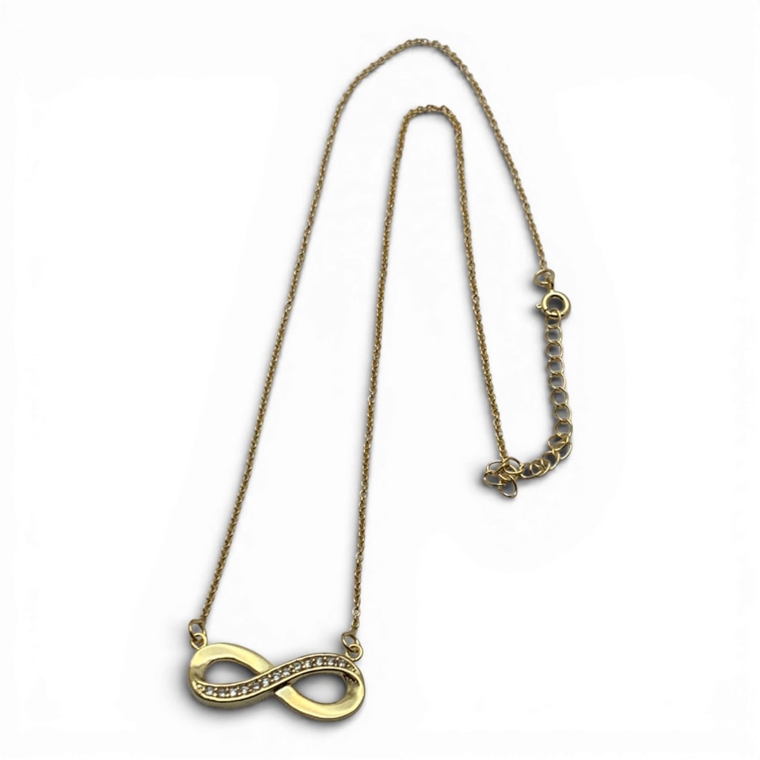 Sterling Silver Gold Tone Necklace W Clear Stones: Marked 925 - 18" Long - 3.2 Grams