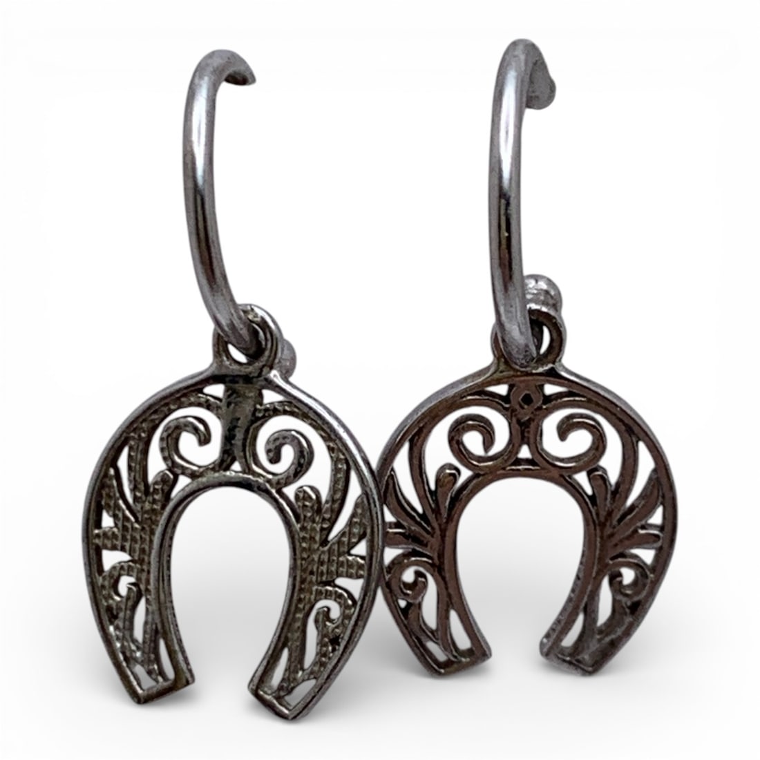 Pair Of Sterling Silver Horseshoe Earrings: Marked 925 - 7/8" Long - 2.4 Grams