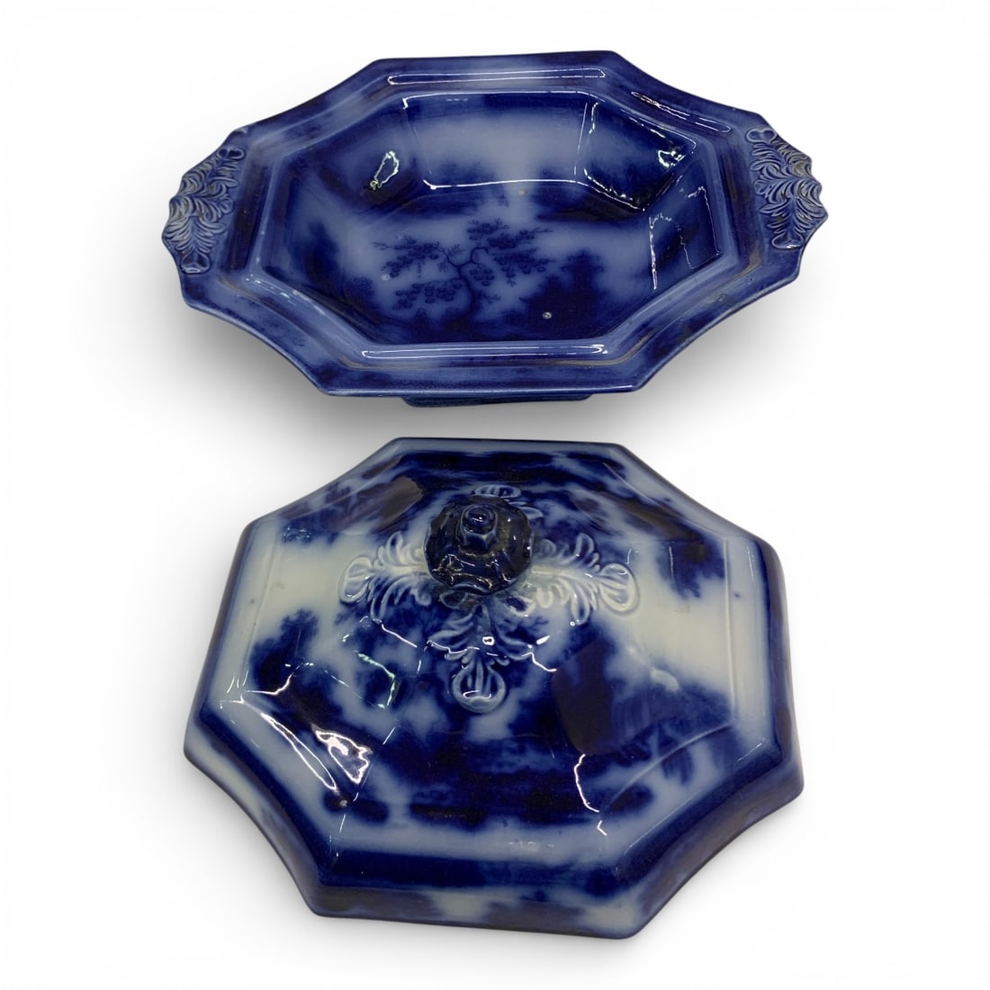 Flow Blue Ironstone Covered Serving Tureen - 4