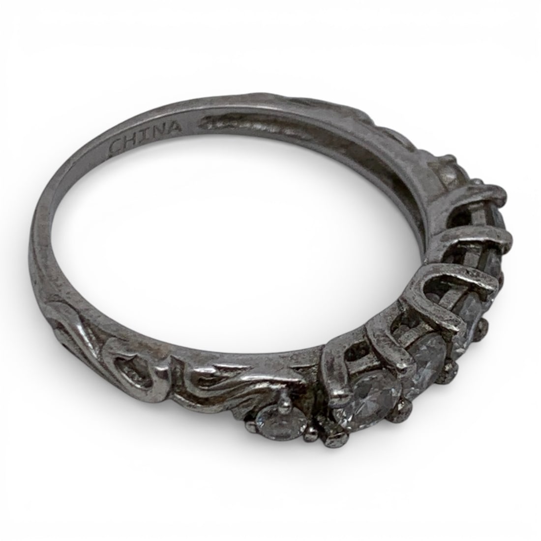 Sterling Silver Ring With Clear Stones - 4