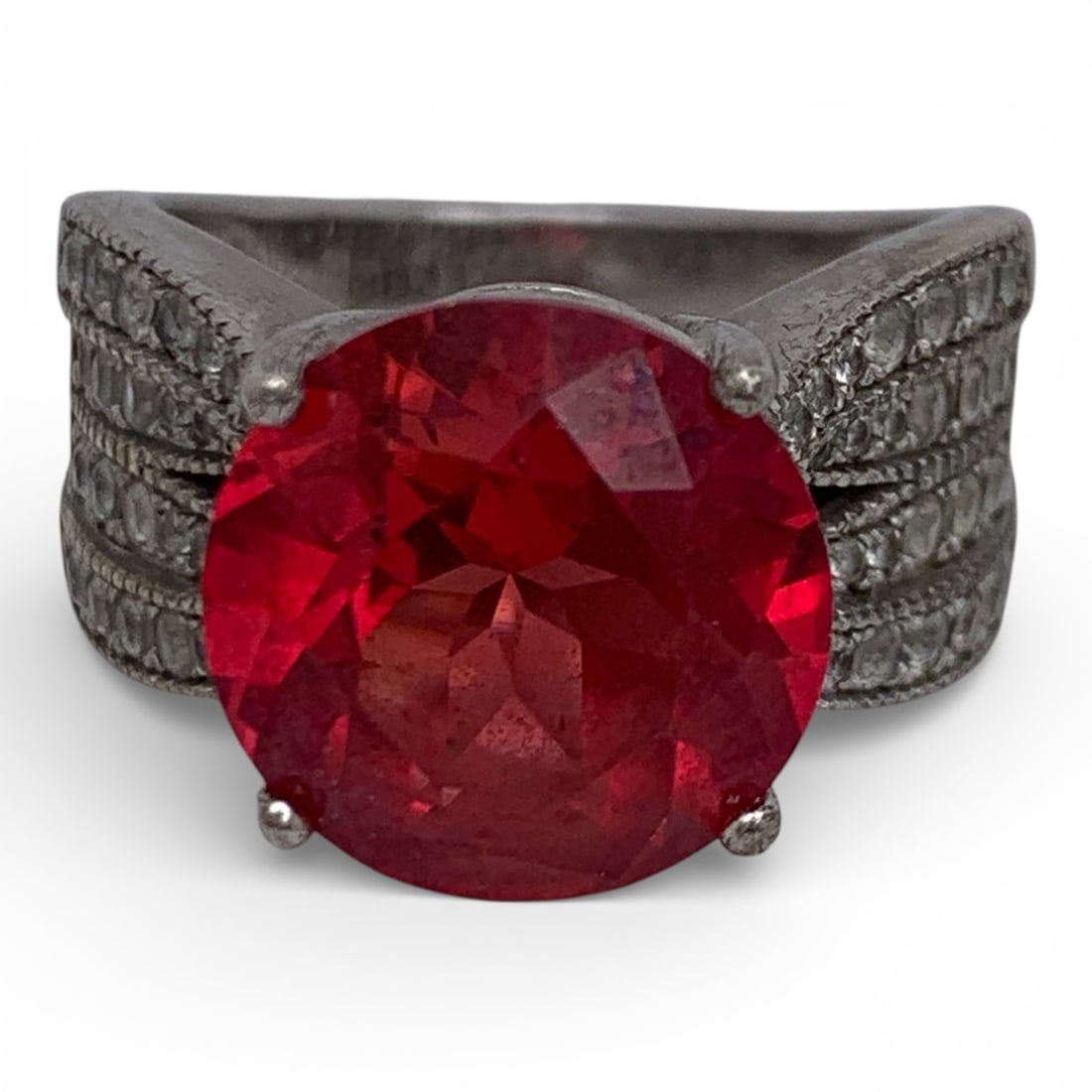 Sterling Silver Ring With Red & Clear Stones (1 of 20)