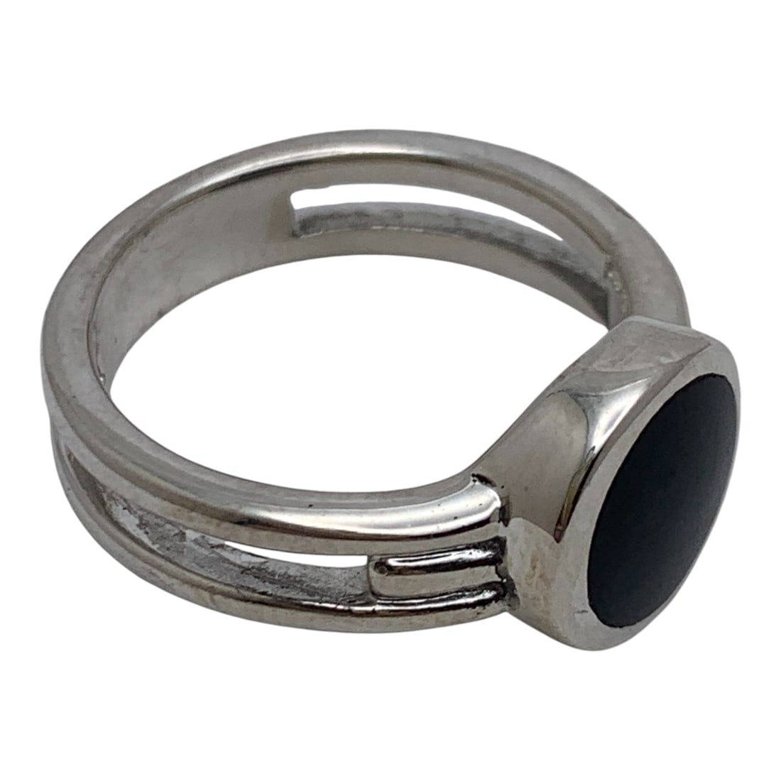 Sterling Silver & Black Stone Ring - 4