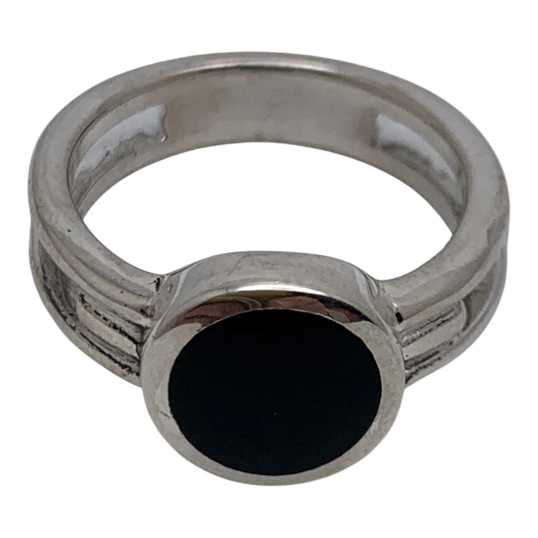 Sterling Silver & Black Stone Ring - 5