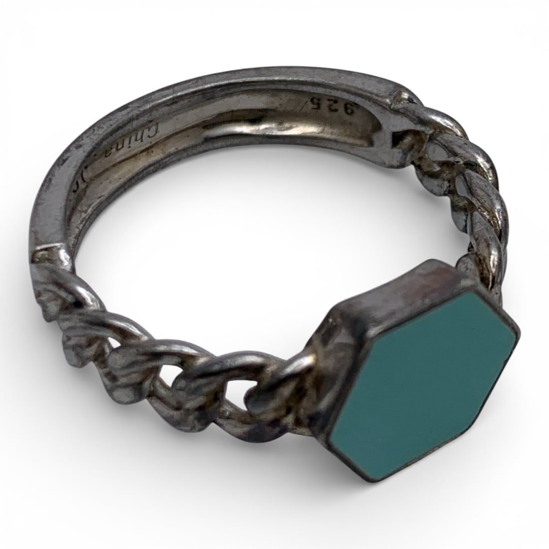 Sterling Silver & Blue Stone Ring - 4