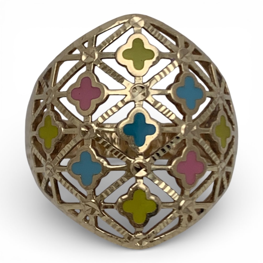 14k Yellow Gold Enameled Ring: Marked 14k - Size 7 - 2.3 DwtGemstones Tested With Presidium Gem Tester Il - Berners Does Not Guarantee Authenticity Of Gemstones