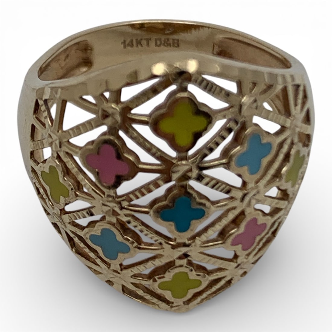 14k Yellow Gold Enameled Ring - 2