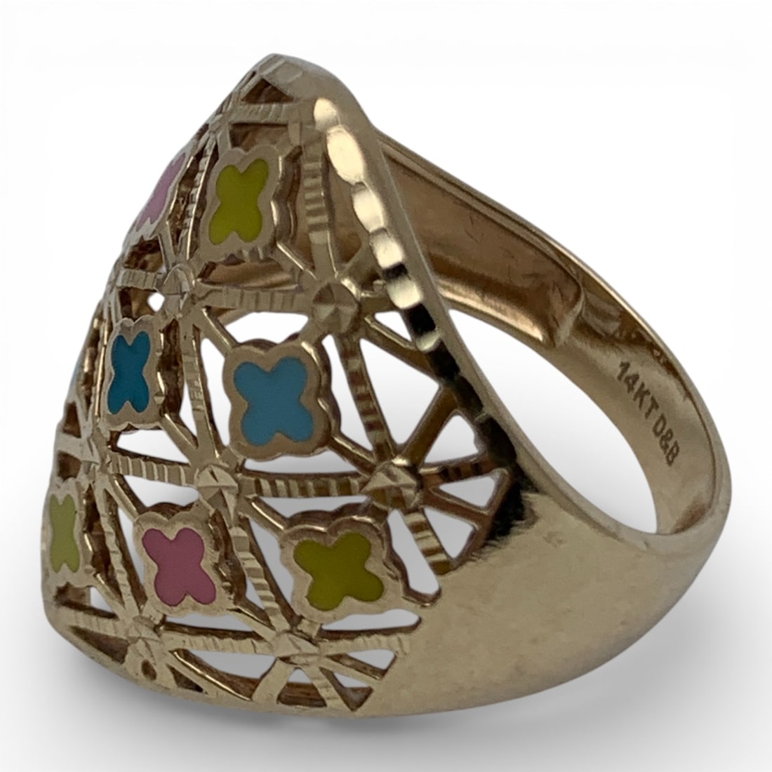 14k Yellow Gold Enameled Ring - 5