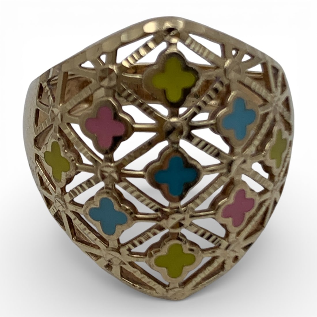 14k Yellow Gold Enameled Ring - 6