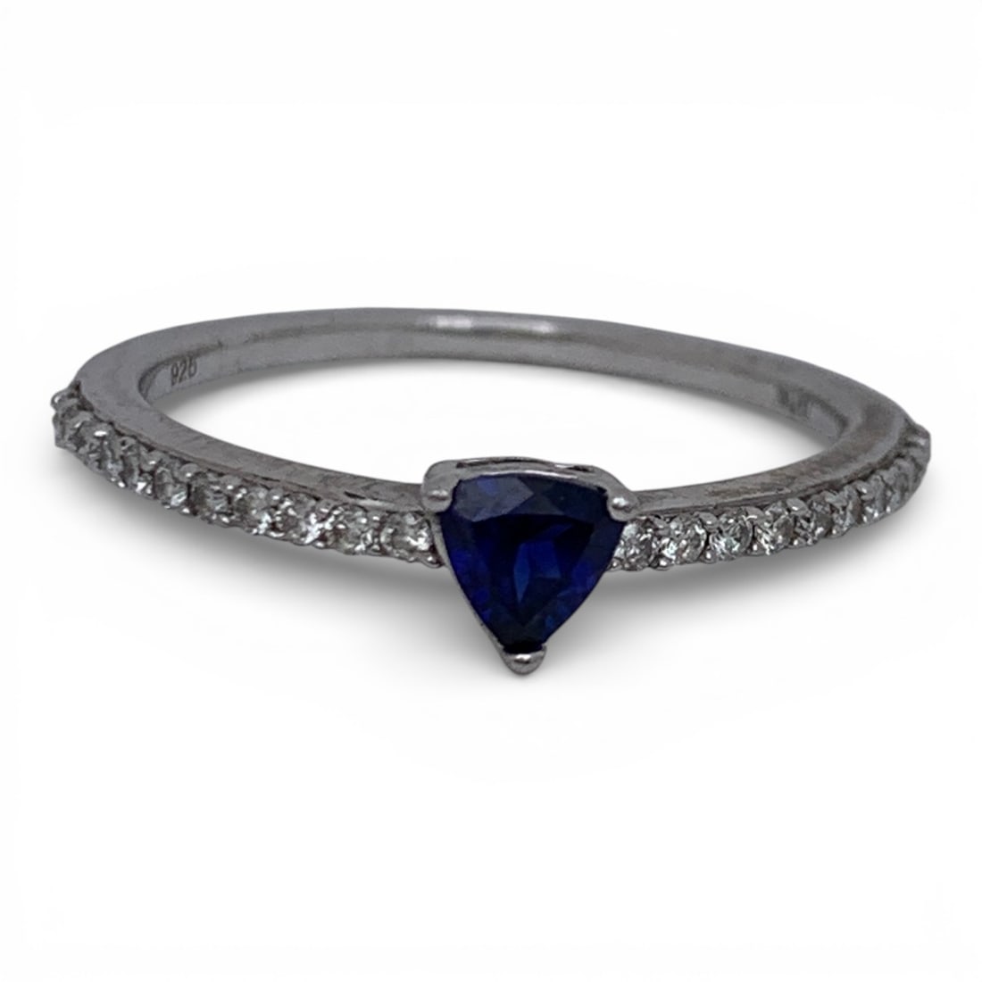 Sterling Silver Ring With Blue & Clear Stones: Marked 925 - Size 7 - 1.7 Grams