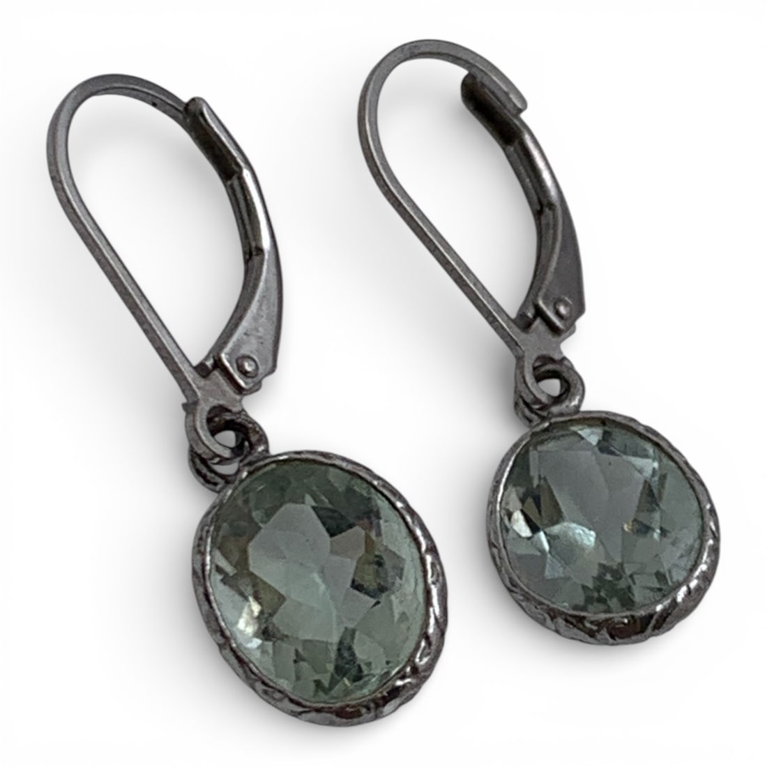 Pair Of Sterling & Green Clear Stone Earrings: Marked 925 - 1 1/8" Long - 1.9 Grams