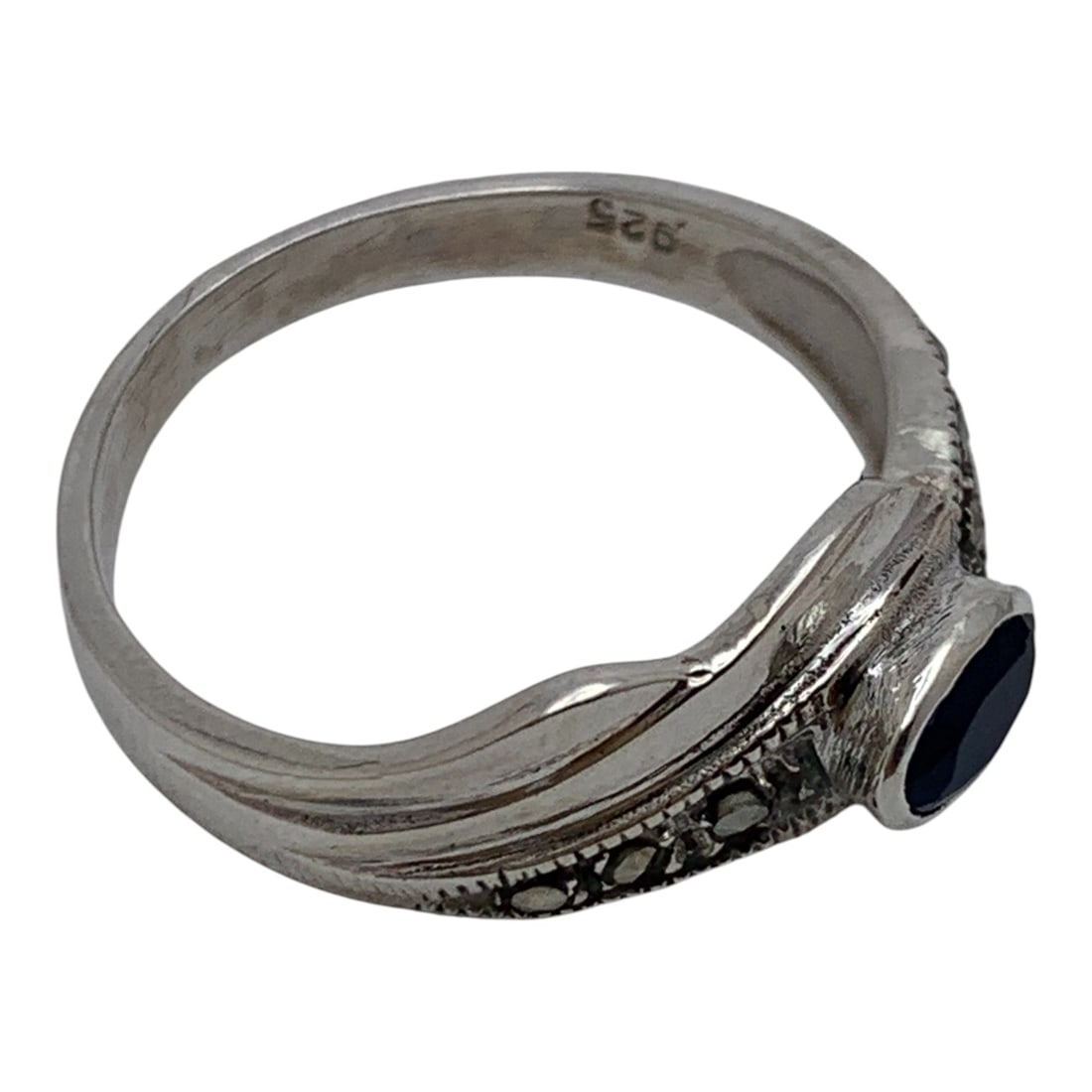 Sterling Marcasite & Blue Stone Ring - 4