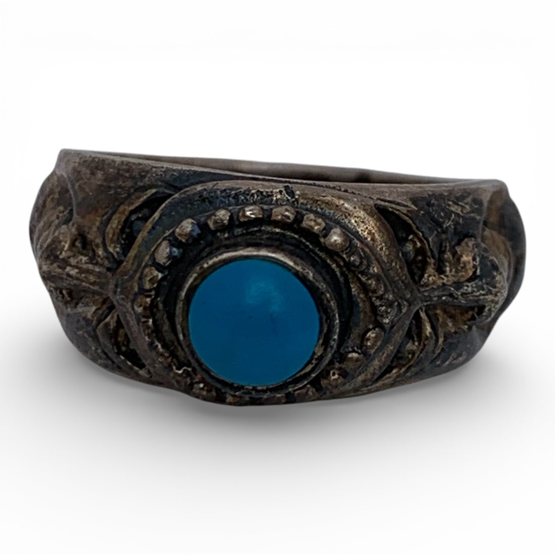 Sterling Silver & Blue Stone Ring: Marked 925 - Size 9 - 5.1 Grams