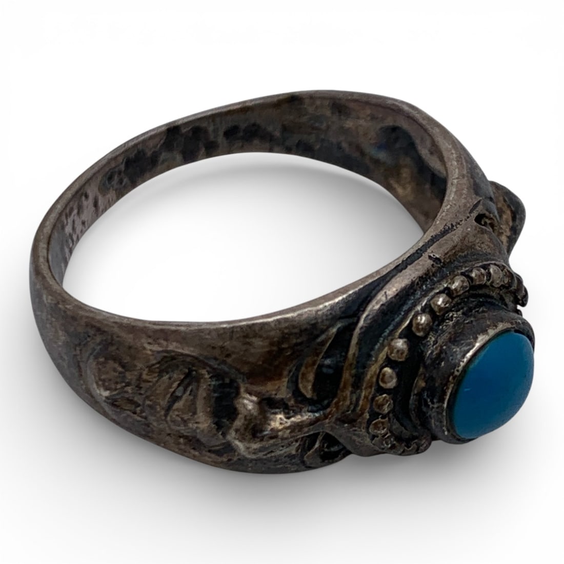 Sterling Silver & Blue Stone Ring - 4